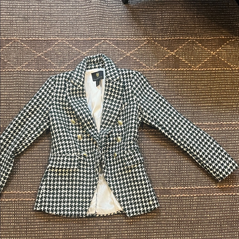 House of Harlow Dark Green and White Houndstooth Blazer